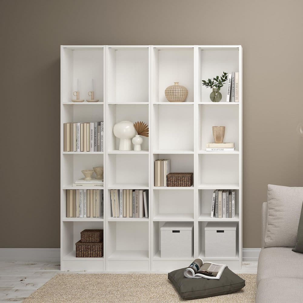 White Adjustable Tall Narrow 5-Shelf Bookcase