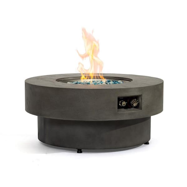 34 in. Round Propane Fire Pit Table, 50,000 BTU with Round Burner Lid ...