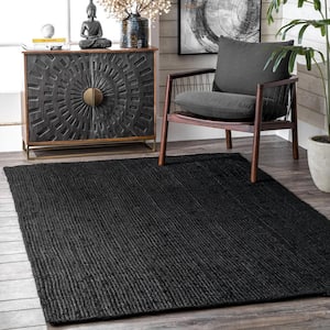 Rigo Chunky Loop Jute Black 4 ft. x 6 ft. Oval Rug