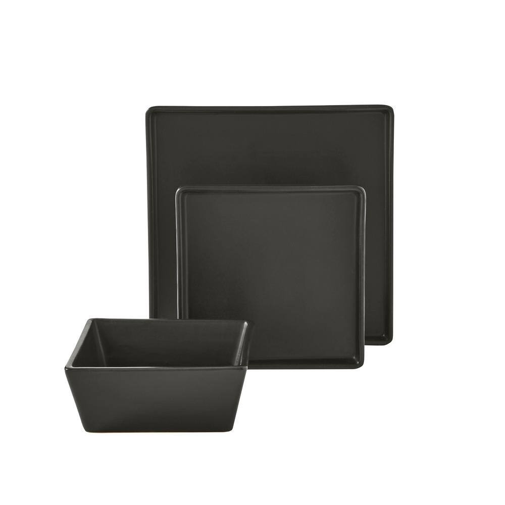 Grace Square Black & White Porcelain Dinnerware Set, 12-Piece Service for 4