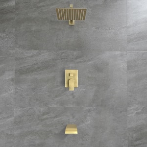 Single Handle 1 -Spray Waterfall Tub and Shower Faucet 2.5 GPM with 10 in. Shower Head in Brushed Gold Valve Included
