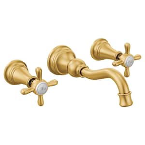 Weymouth 2-Handle Wall Mount Faucet High-Arc Bathroom Valve Sold Separately in Brushed Gold