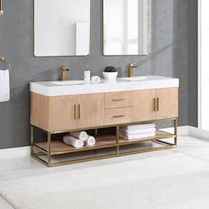 Bianco 72 in. W x 22 in. D x 34 in . H Double Sink Bath Vanity in Light Brown with White Composite Stone Top