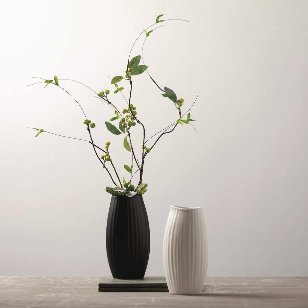 Seashell Textured Matte White Ceramic Vase, 9" Tall
