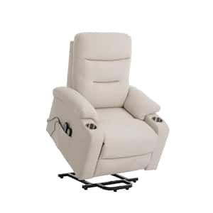 Beige Power Lift Recliner Chair with 8 Massage Points Function and Cup Holder