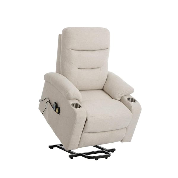 Boyel Living Beige Power Lift Recliner Chair with 8 Massage Points Function and Cup Holder