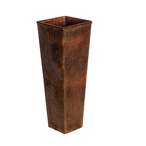 26 in. Burnt Copper Sunflowers Embossed Metal Front Door Planter