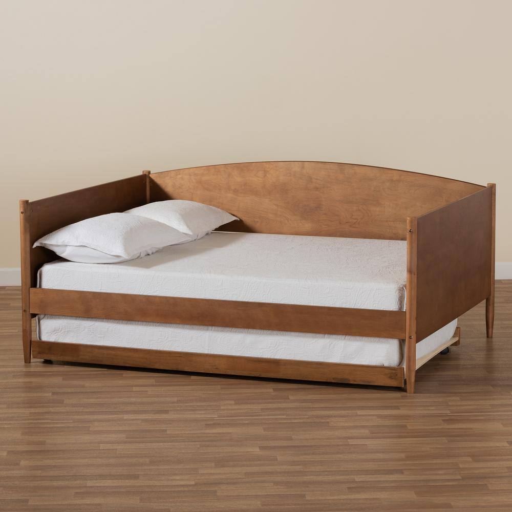 Walnut Wood Full Size Daybed with Trundle and Slats