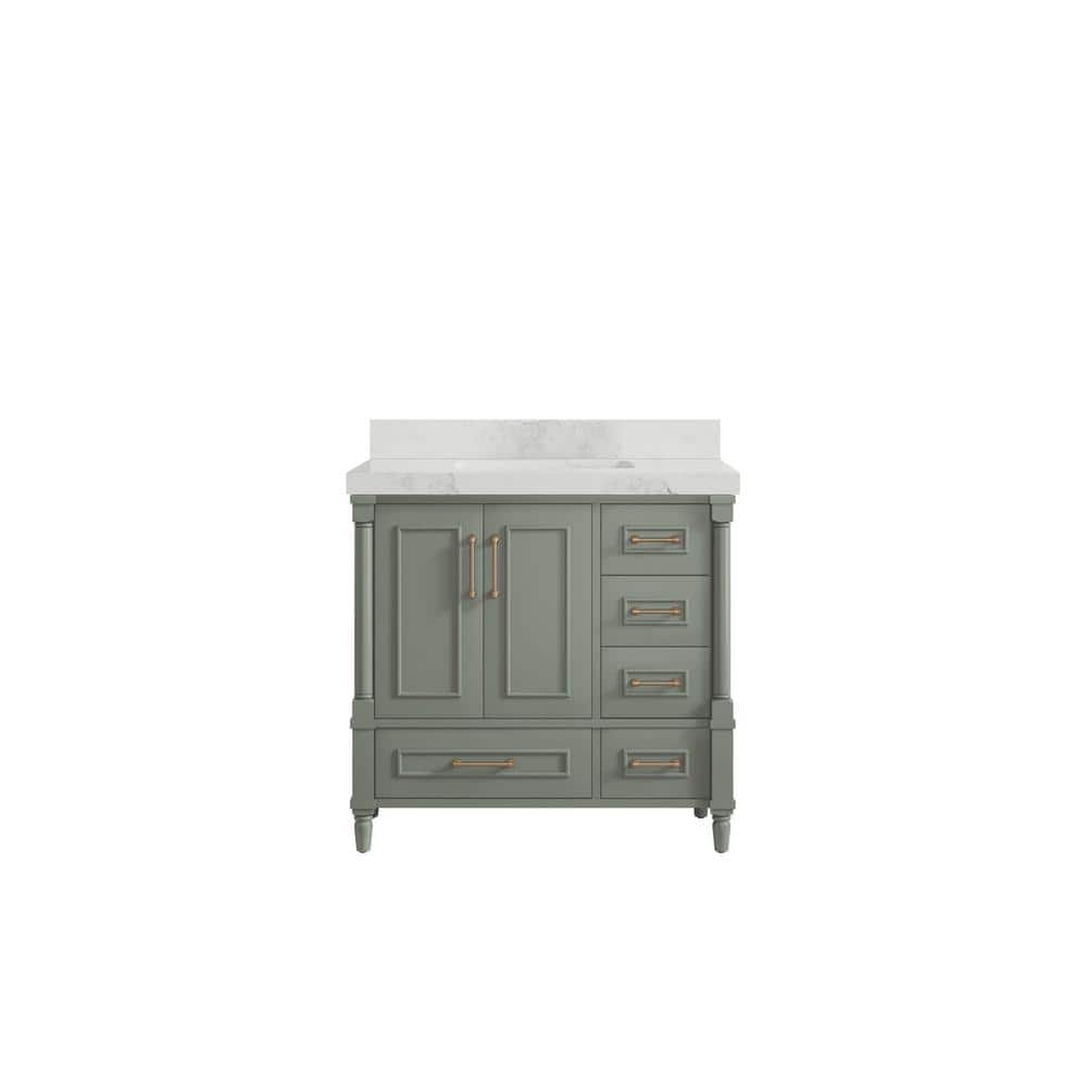 Hudson 36 in. W x 22 in. D x 36 in. H Single Sink Bath Vanity Center in Evergreen with 2 in. Calcutta Nuvo Qt. Top price history on PriceWatchPro