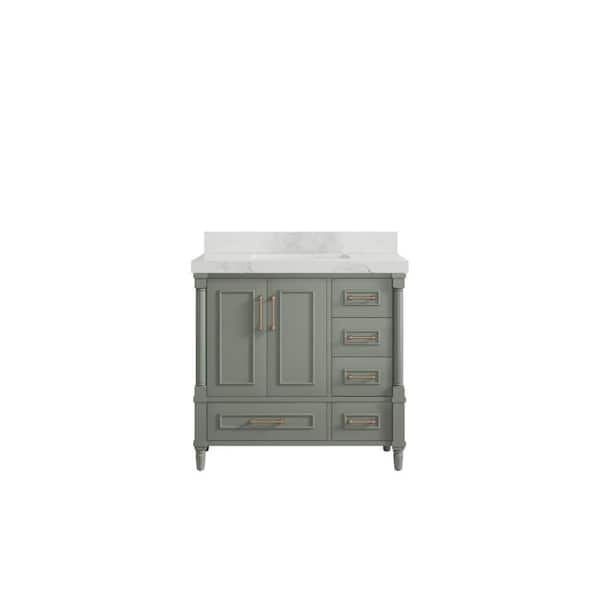 Willow Collections Hudson 36 in. W x 22 in. D x 36 in. H Single Sink Bath Vanity Center in Evergreen with 2 in. Calcutta Nuvo Qt. Top