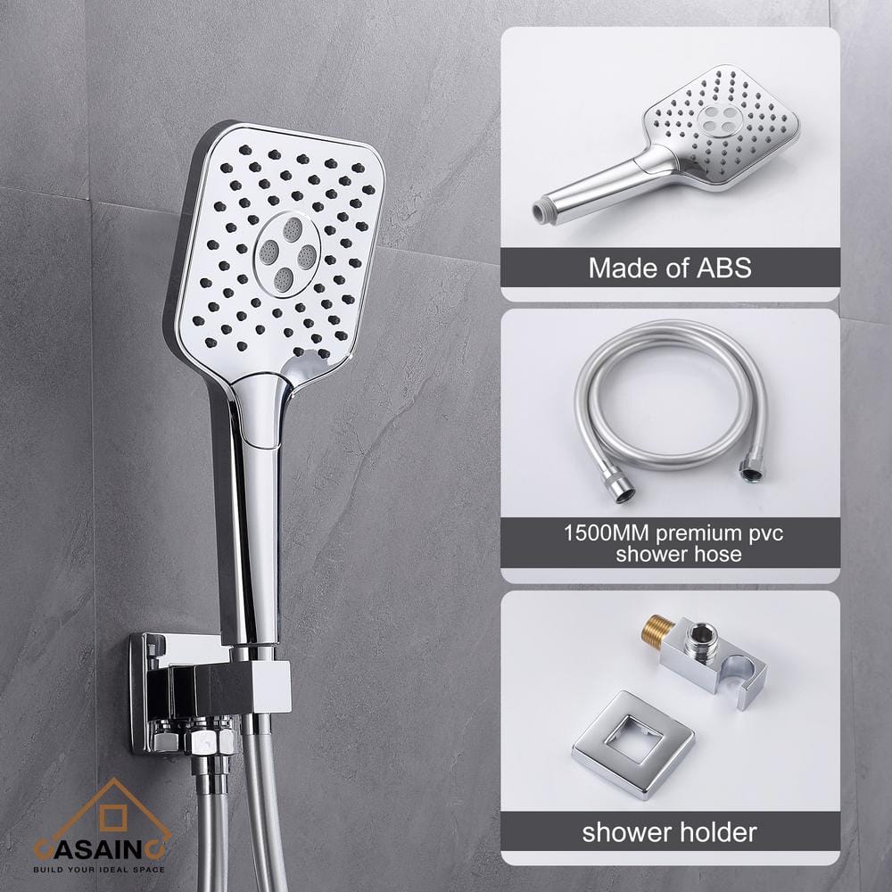 Chrome Dual Square Rain Handheld Wall Mounted Shower System