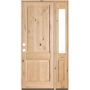 50 in. x 96 in. Rustic Knotty Alder Sq-Top VG Unfinished Right-Hand Inswing Prehung Front Door with Right Half Sidelite