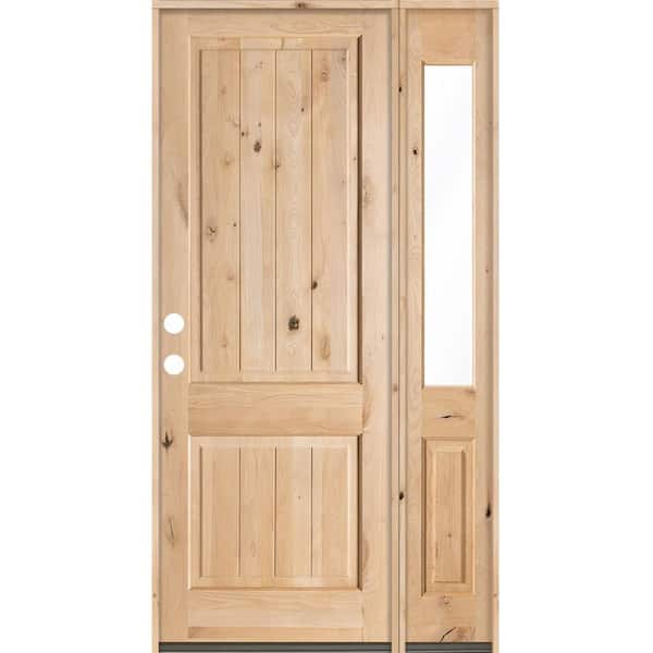 Krosswood Doors 50 in. x 96 in. Rustic Knotty Alder Sq-Top VG Unfinished Right-Hand Inswing Prehung Front Door with Right Half Sidelite