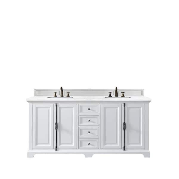 James Martin Vanities Providence 72 in. W x 23.5 in.D x 34.3 in. H Double Bath Vanity in Bright White with Solid Surface Top in Arctic Fall