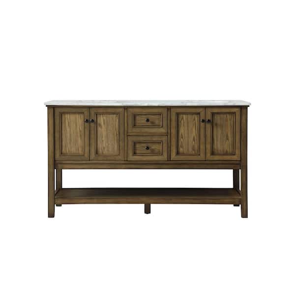 Unbranded Timeless Home 60 in. W x 22 in. D x 34 in. H Double Bathroom Vanity in Driftwood with White Marble
