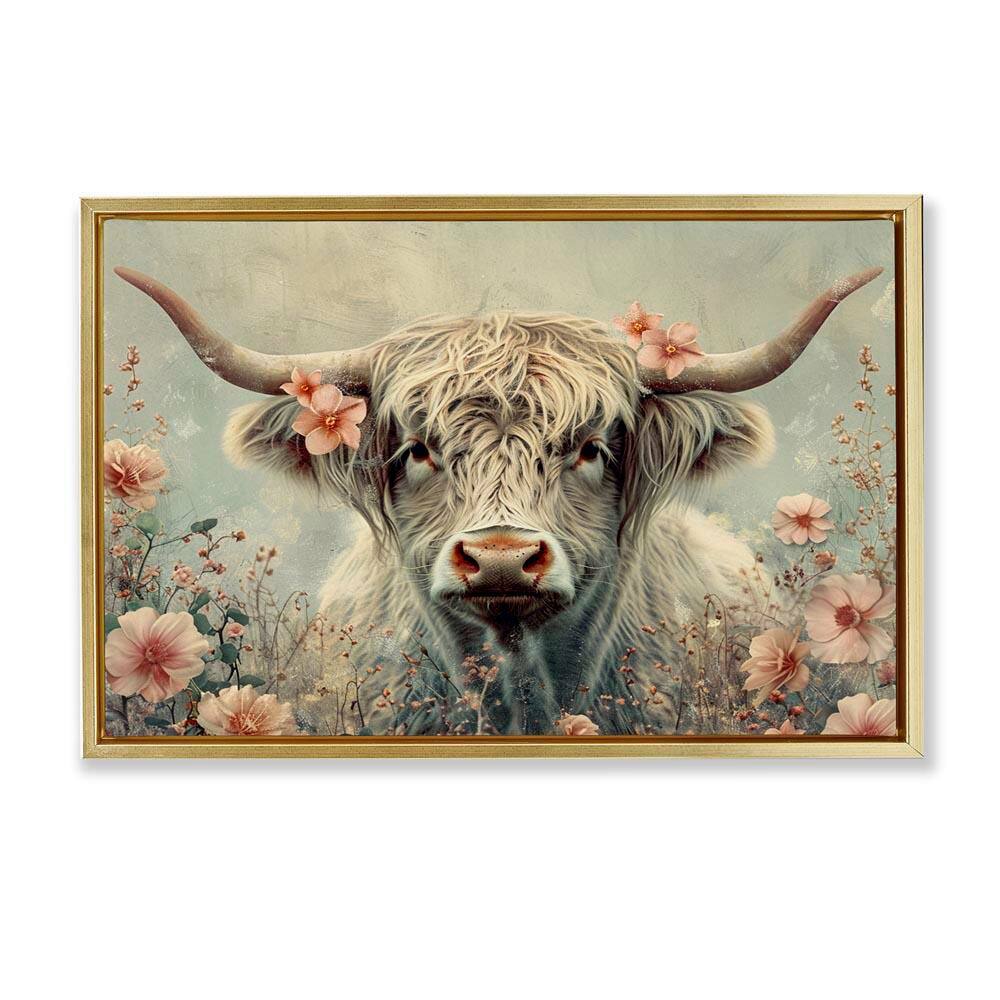 Cow with Cherry Blossoms by LSR Design Studio Gold Floater Frame Animal Graphic Art Print 21 in. x 31 in. price history on PriceWatchPro