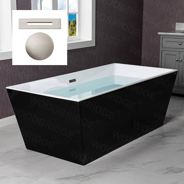 WOODBRIDGE Lyndi 67 in. Acrylic FlatBottom Rectange Bathtub with Brushed Nickel Overflow and Drain Included in Black