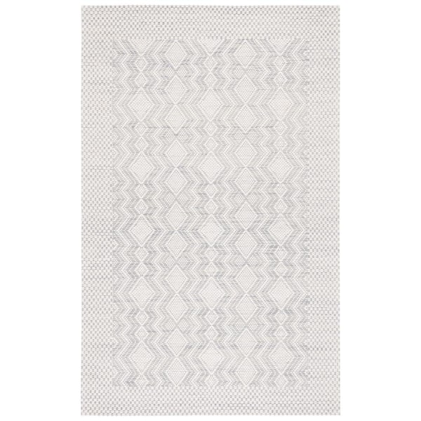 SAFAVIEH Marbella Ivory Grey Doormat 3 ft. x 5 ft. Border Geometric Area Rug