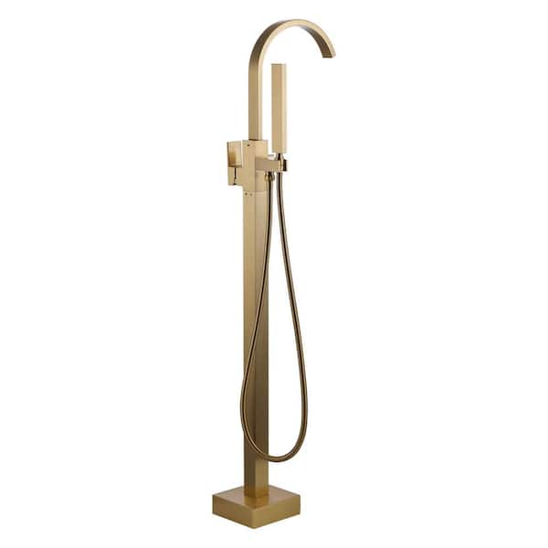 Brass Single-Handle Floor Mount Claw Foot Freestanding Tub Faucet Bathtub Filler with Hand Shower in Gold