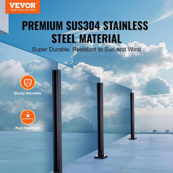 Glass Clamp 41.34 in. H x 4.13 in. W Black Glass Railing Bracket 304 Stainless Steel Stair Railing Kit