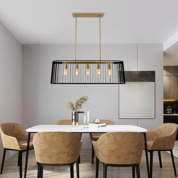 Madison 5 -Light Kitchen Island Rectangle Chandelier with Wrought Iron Accents
