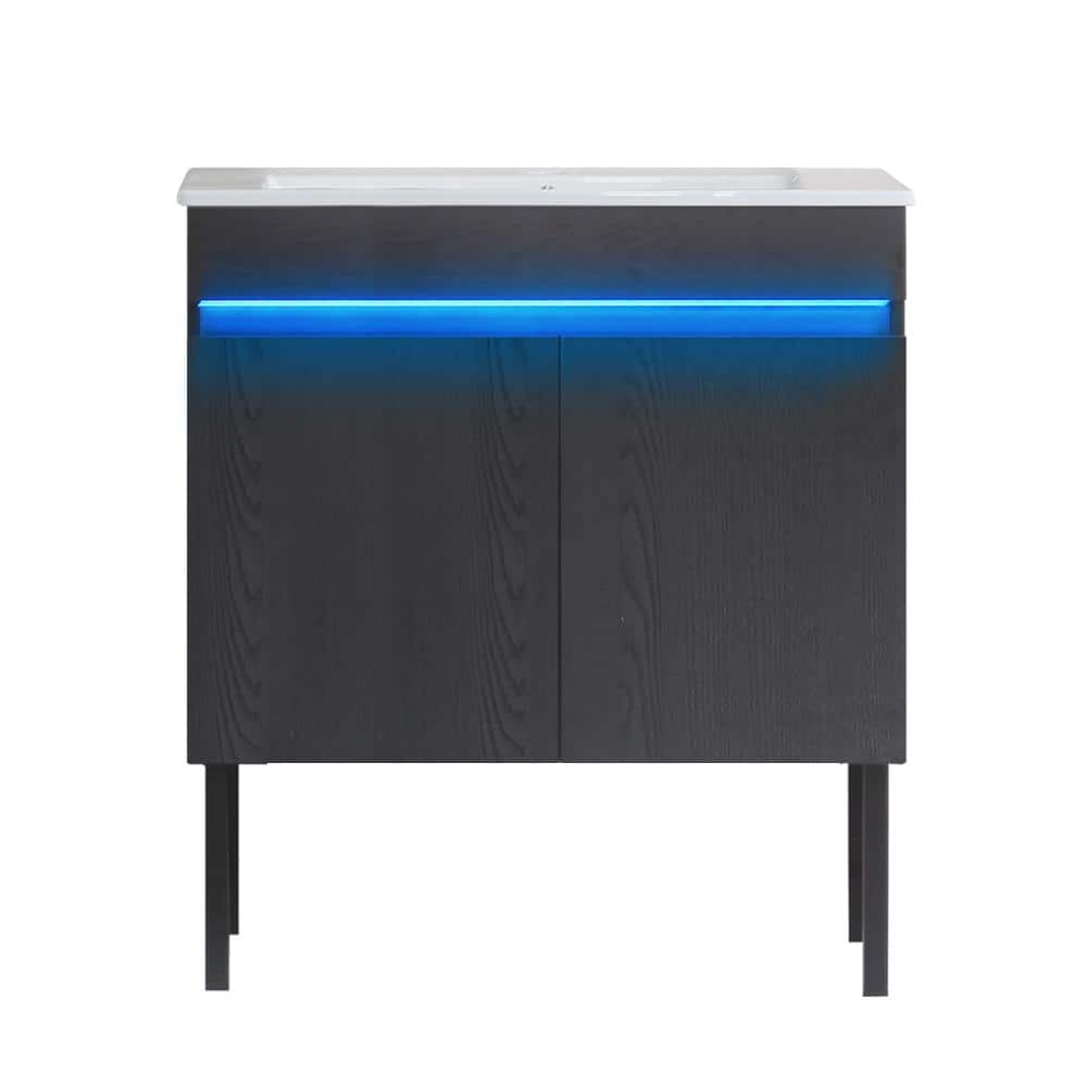 18.00 in. W x 30.00 in. D x 32.00 in. H Freestanding Bath Vanity with Wood Top in Black price history on PriceWatchPro