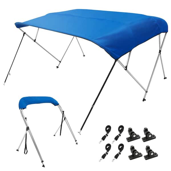 SKYSHALO 4 Bow Bimini Top Boat Cover 900D Polyester Canopy Waterproof and Sun Shade 8 ft. L x 54 in. H x 91-96 in. W, Blue