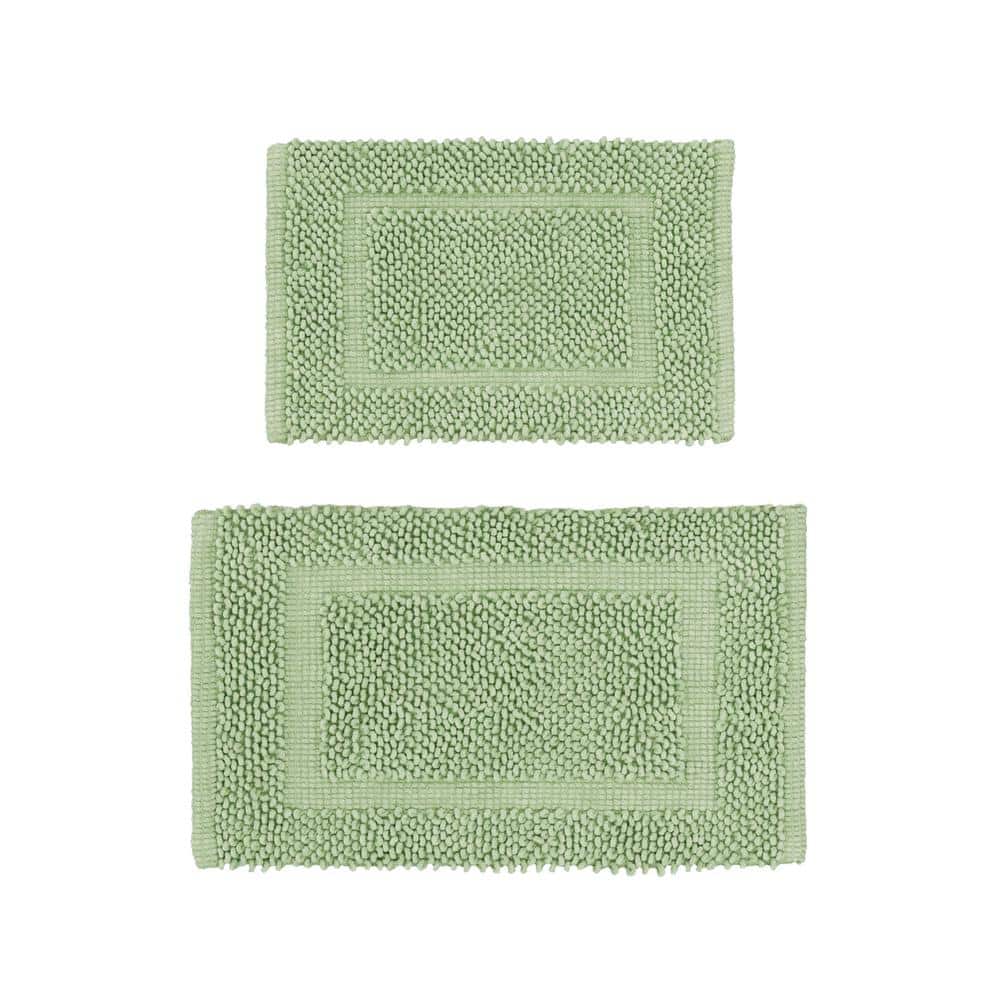 Sage Green Cotton Chenille Non-Slip Bath Mat Set