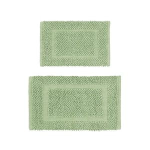 Sophie Border Sage Green 20 in. x 32 in. Cotton Plush 2-Piece Bathmat Set