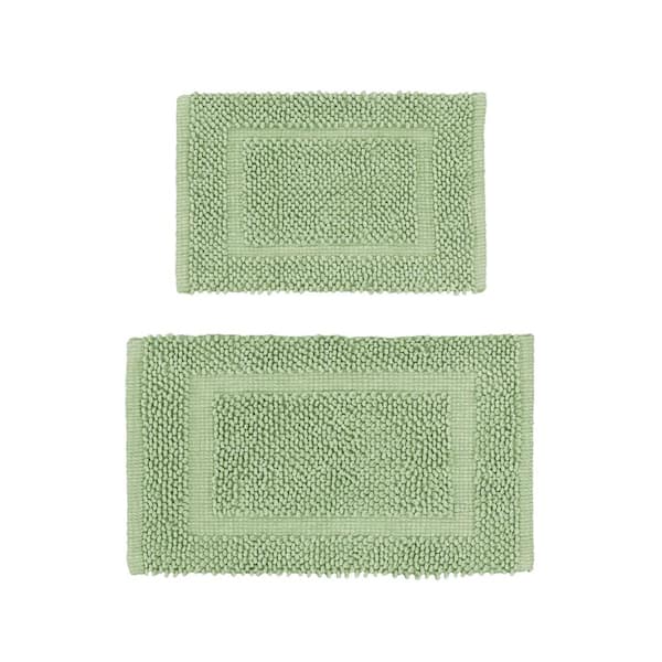 Sophie Border Sage Green 20 in. x 32 in. Cotton Plush 2-Piece Bathmat Set