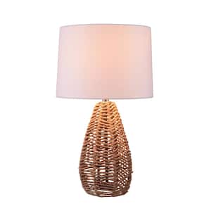 Colby 24.5 in. Brown Rattan Table Lamp with Drum Shade