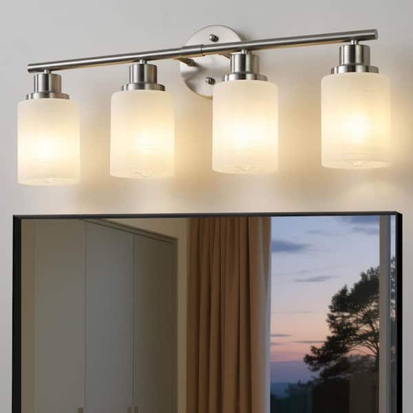 GMGSROM 24.4 in. 4-Light Brushed Nickel Bathroom Vanity Light Fixture with Frosted Glass Shades