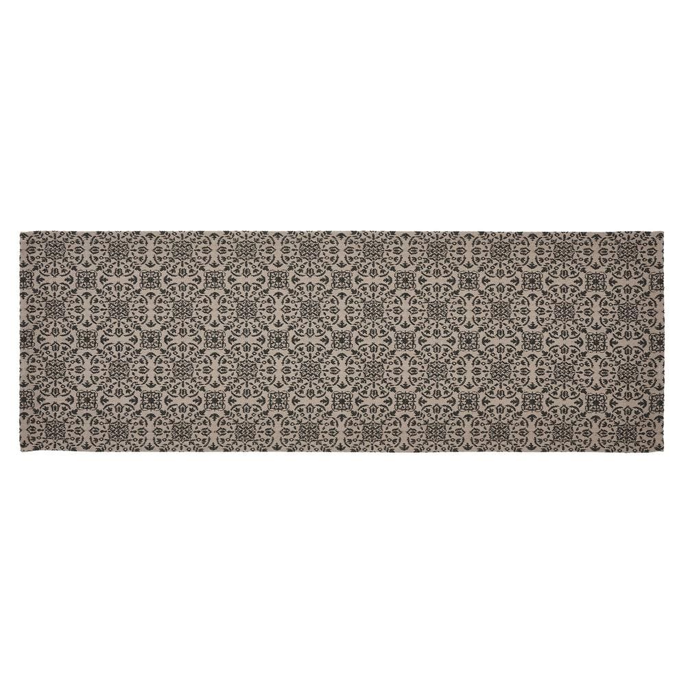 Natural Black Cotton Blend Medallion Table Runner, 12x36 inches
