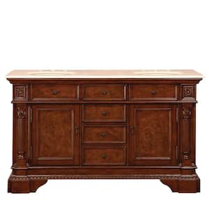 60 in. W x 22 in. D Vanity in Red Mahogany with Marble Vanity Top in Crema Marfil with Ivory Basin