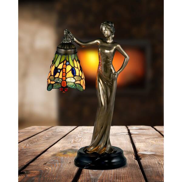 16.5 in. Cold Cast Bronze Accent Lamp with Hand Rolled Art Glass