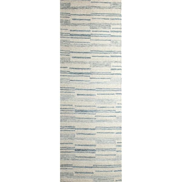 Valencia Ivory/Blue 3 ft. x 8 ft. (2 ft. 6 in. x 8 ft.) Geometric Contemporary Runner Rug
