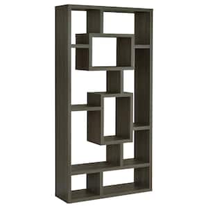 Howie 70.75 in. Tall Weathered Grey Wood 10-Shelf Geometric Accent Bookcase