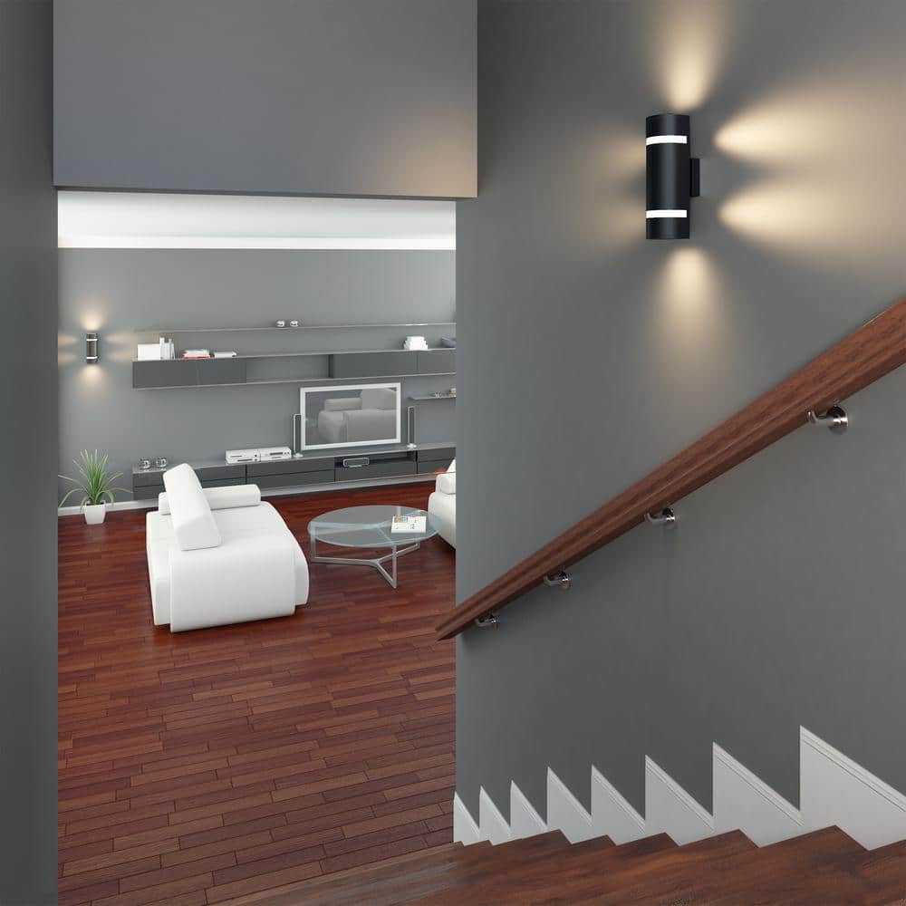 Black Stainless Steel Medium Cylinder Outdoor Sconce