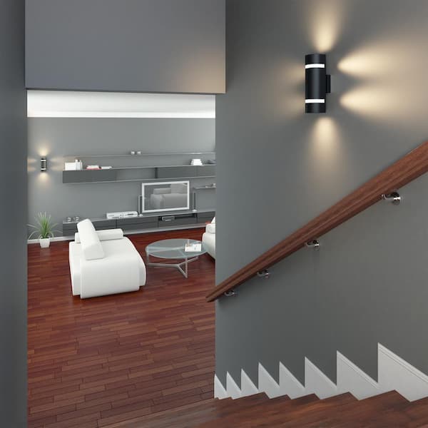 Artika 3 Way Stream Black Modern Outdoor Hardwired Garage and Porch-Light Cylinder Sconce