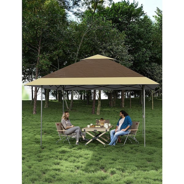 12 ft. x 12 ft. Khaki + Light Khaki Gazebo Pop-Up Canopy Tent