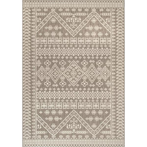 nuLOOM Kandace Tribal Taupe 5 ft. x 8 ft. Indoor/Outdoor Area Rug