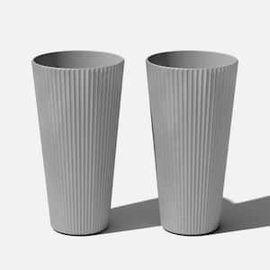 Demi 26 in. Round Gray Plastic Tall Planter (2 Pack)