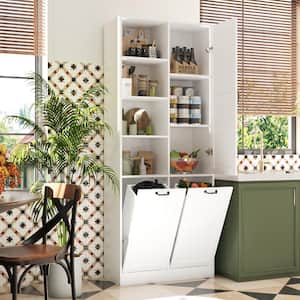 White Wood 31.5 in. W Buffet Kitchen Cabinet Storage Cabinet with Adjustable Shelves and Flip Storage for Garbage Bin