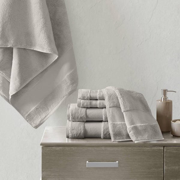 MADISON PARK Signature Turkish 6-Piece Grey Cotton Bath Towel Set