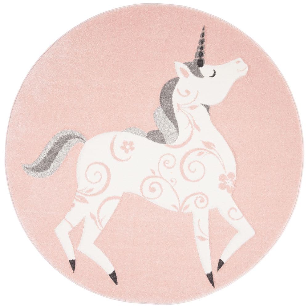 SAFAVIEH Carousel Kids Pink/Ivory 7 ft. x 7 ft. Animal Print Solid Color Round Area Rug -  CRK163P-7R