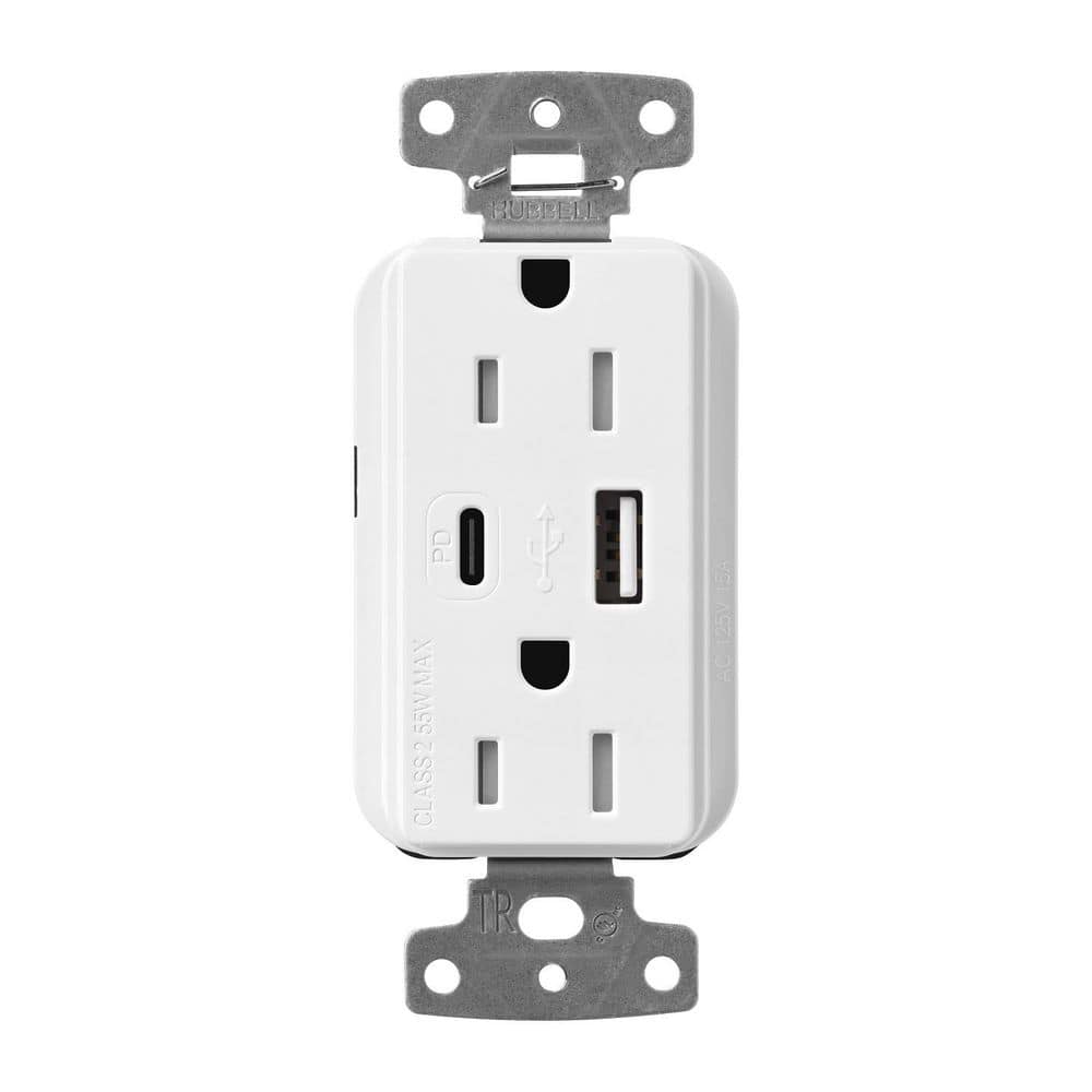 Claro 15 Amp Tamper Resistant USB Type A/C Duplex Receptacle, Decorator Style Outlet Gloss Finish, CAR-15-ACTR-WH, White price history on PriceWatchPro