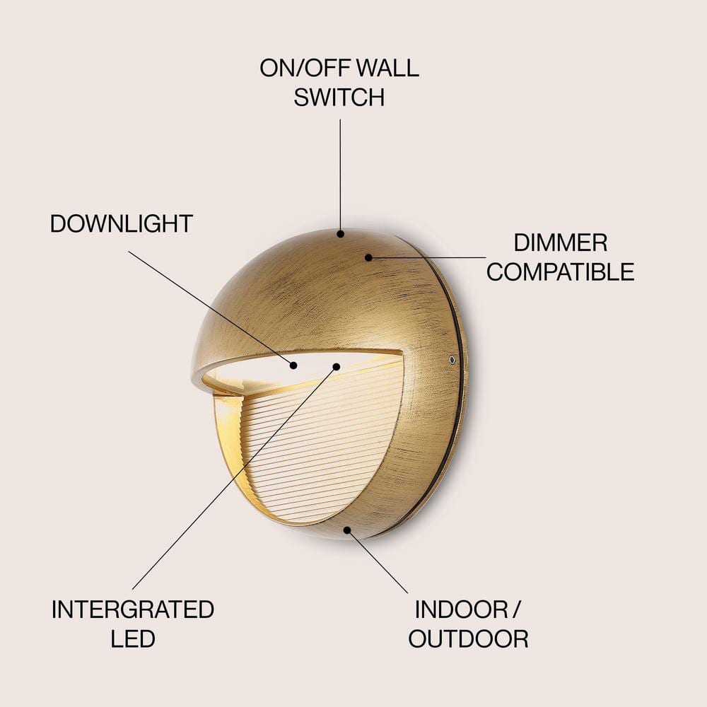 Antique Gold 6.25" Iron Outdoor LED Wall Sconce