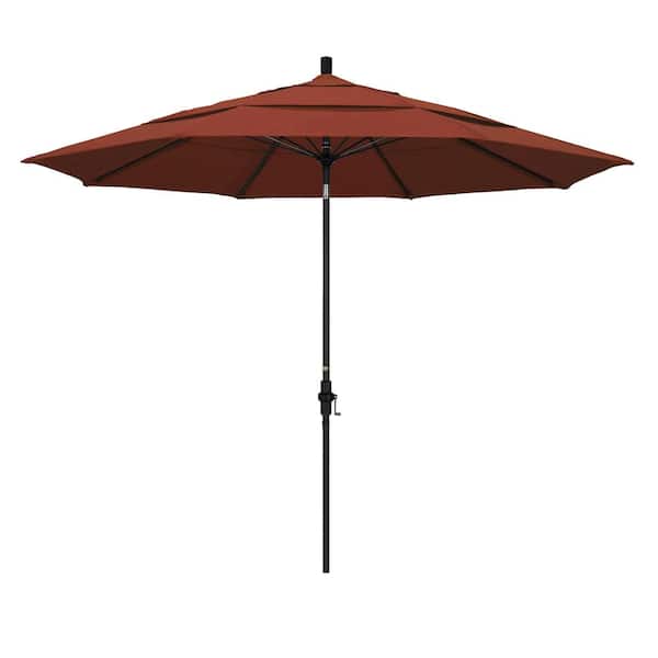 California Umbrella 11 ft. Fiberglass Collar Tilt Double Vented Patio Umbrella in Terracotta Olefin