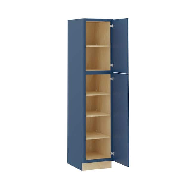 Home Decorators Collection Grayson 18 in. W x 24 in. D x 84 in. H Assembled Plywood Pantry Kitchen Cabinet in Mythic Blue with Soft Close RH