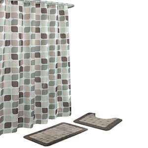 Zaragoza Linen/Chocolate 15-Piece Bath Rug and Shower Curtain Set